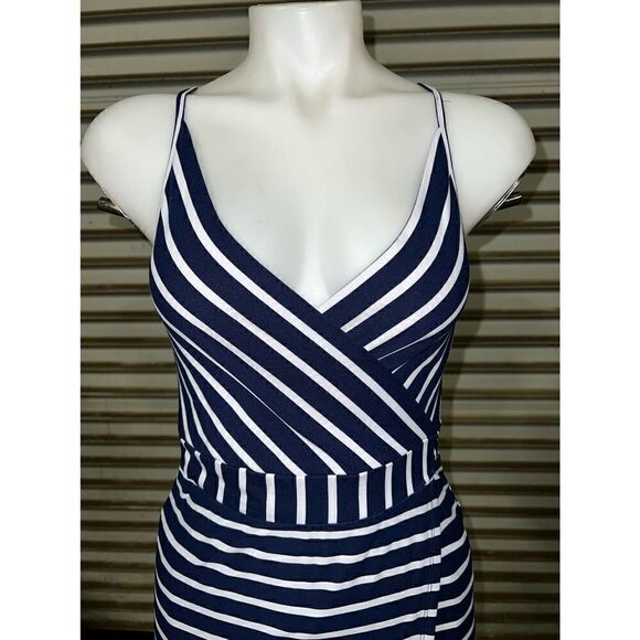Derek & Heart dress career tie front crossover wrap tank striped navy white soft - Picture 6 of 8